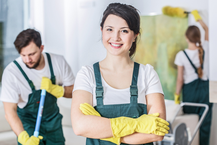 Smiling cleaning professional