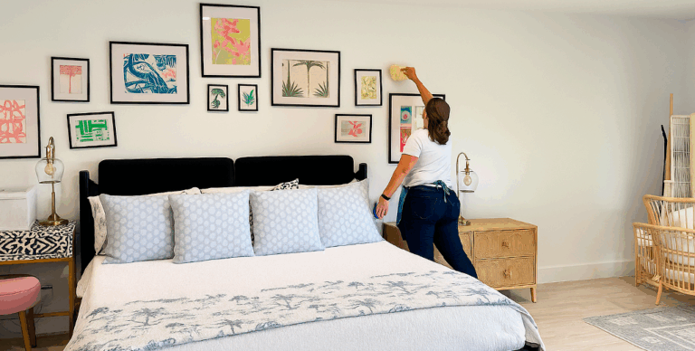 A professional cleaner tidying a bright, modern bedroom — illustrating how a cleaning service can simplify your week for busy professionals.